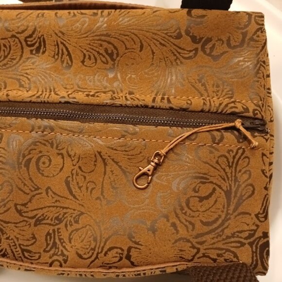 New Southwestern Velvet Tooled Brown Faux Leather Mini Duffle Tote Shoulder Bag - Picture 9 of 10